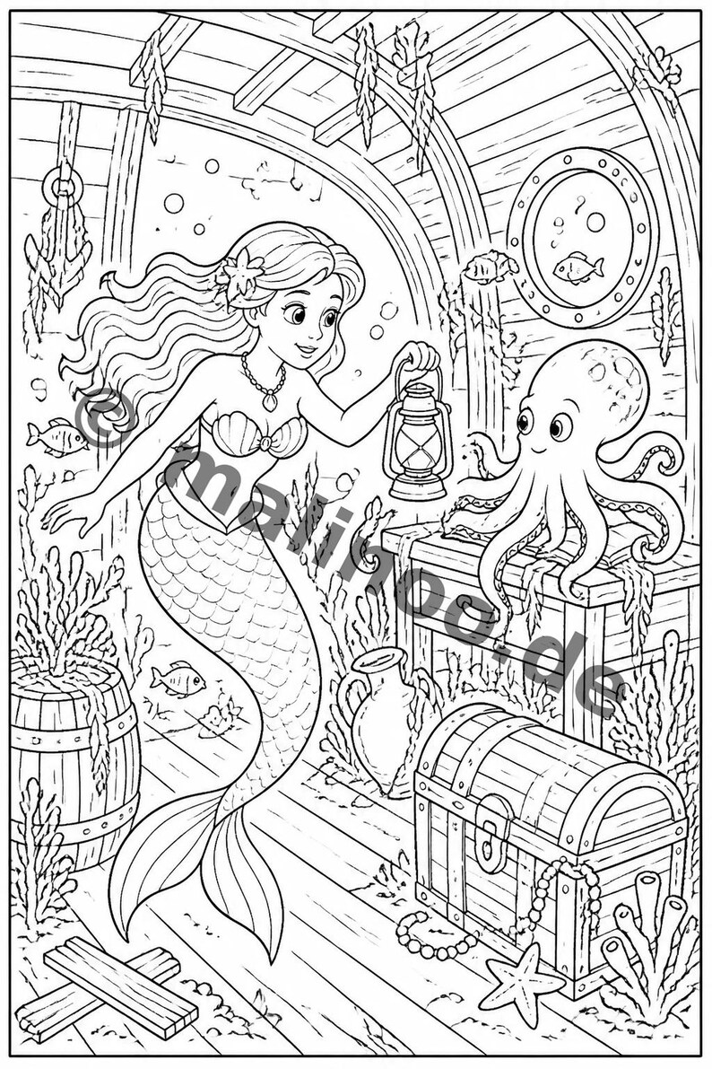 Livre de coloriage et de dessin de sirènes pour enfants – Activité pour les salles d'attente, les cabinets médicaux et les restaurants – 100 pages à colorier (format A4) E3 image 8