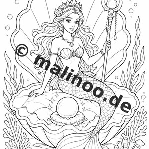 Meerjungfrauen Malbuch Kinder – 100 Ausmalbilder – PDF Download E1/B5 (DIN-A4) – Geschenk, Beschäftigung, Adventskalender, Geburtstag Bild 7