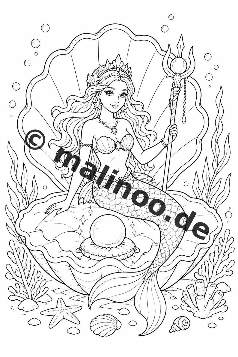 Meerjungfrauen Malbuch Kinder – 100 Ausmalbilder – PDF Download E1/B5 (DIN-A4) – Geschenk, Beschäftigung, Adventskalender, Geburtstag Bild 7