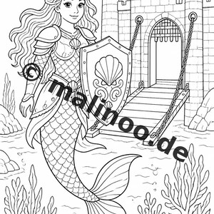 Livre de coloriage de sirènes pour enfants – 100 pages à colorier – Téléchargement PDF E1/B3 (DIN-A4) – Cadeau, activité, calendrier de l'Avent, anniversaire image 6