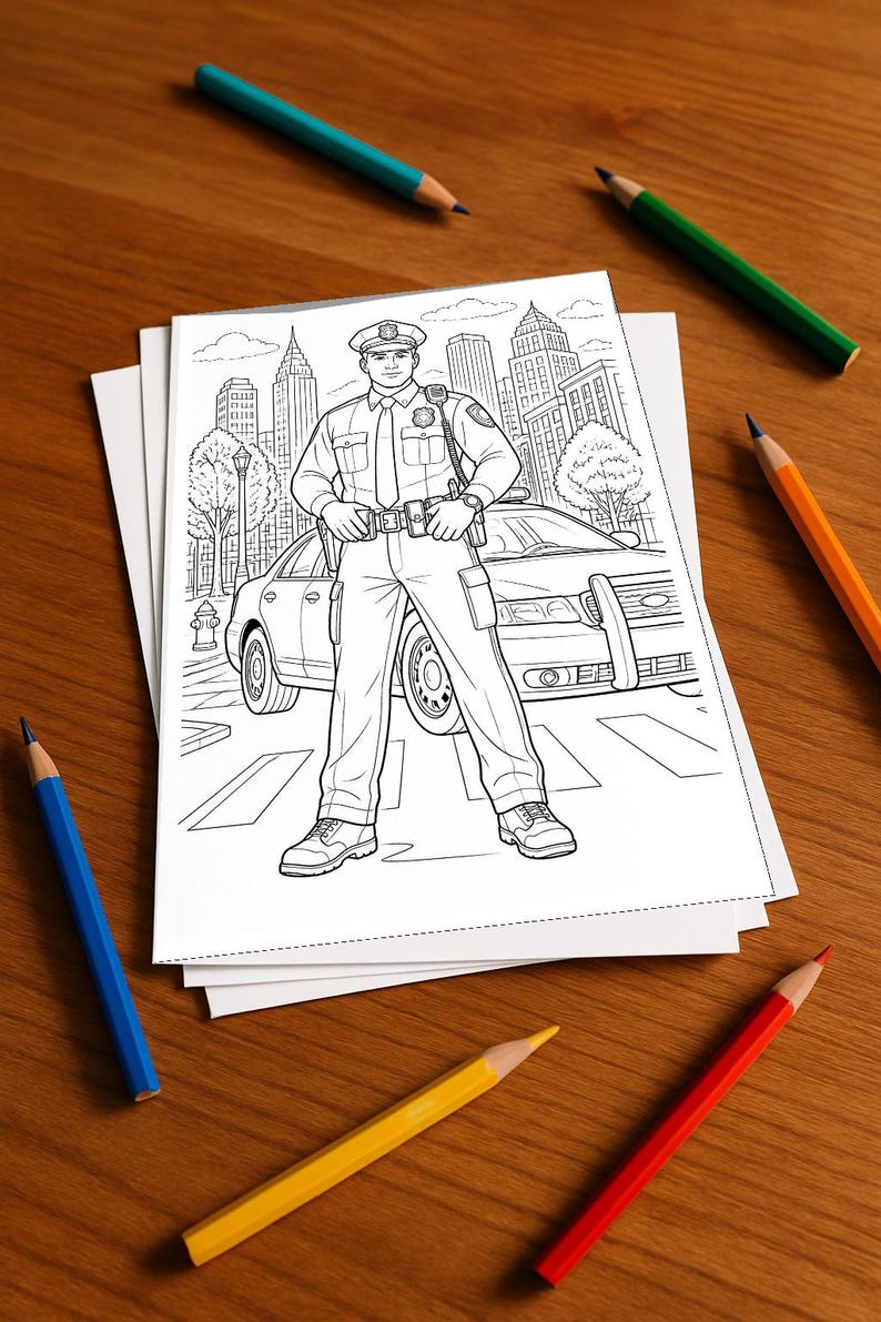 Police coloring book, printed, unbound – 100 coloring pages for children – MEGA BOOK 01 Edition 1 (DIN A4) image 1