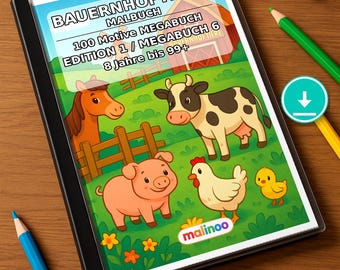 Kleurboek met boerderijdieren voor kinderen – 100 kleurplaten – PDF-download E1/B6 (DIN-A4) – Cadeau, activiteit, adventskalender, verjaardag