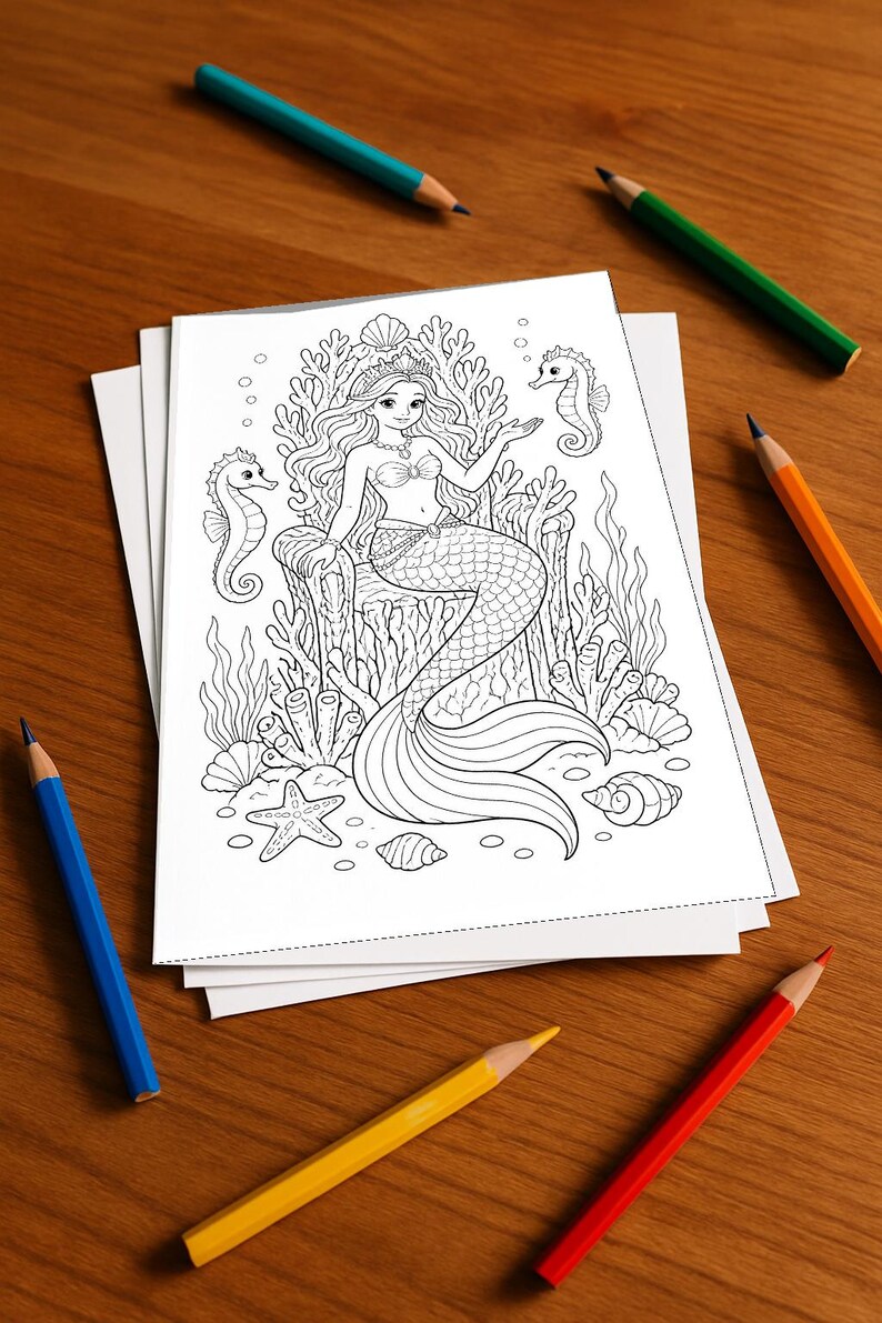 Gift idea for grandchildren and godchildren: Mermaid coloring book with 100 coloring pages (DIN A4) E6 image 3