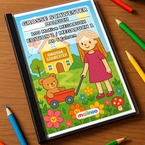 Geschenk für Enkel, Patenkind, Nichte und Neffe: Große Schwester Malbuch zum Ausmalen mit 100 Ausmalbildern (DIN-A4) E2