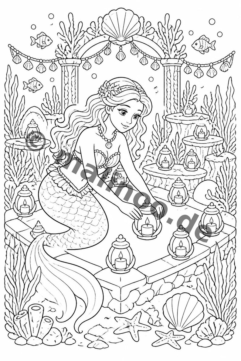 Gift idea for grandchildren and godchildren: Mermaid coloring book with 100 coloring pages (DIN A4) E6 image 2