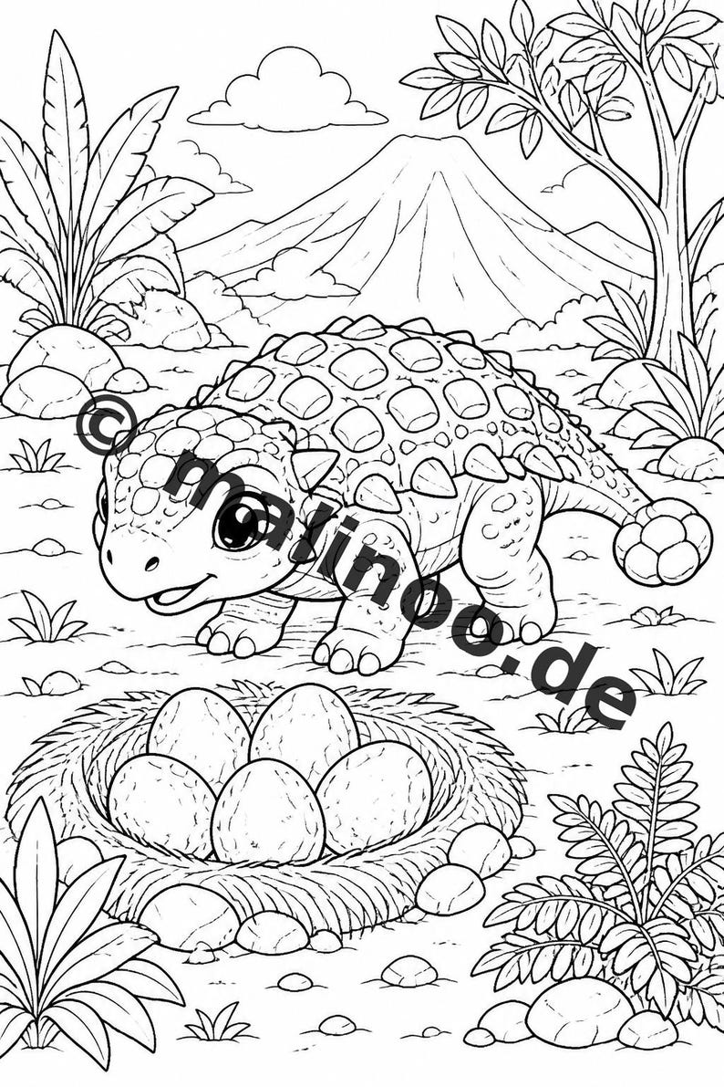 Baby-Dinosaurier Malbuch gedruckt, ungebunden – 100 Ausmalbilder für Kinder – MEGABUCH 01 Edition 1 (DIN-A4) Bild 15