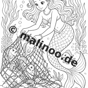 Livre de coloriage de sirènes pour enfants – 100 pages à colorier – Téléchargement PDF E1/B6 (DIN-A4) – Cadeau, activité, calendrier de l'Avent, anniversaire image 5
