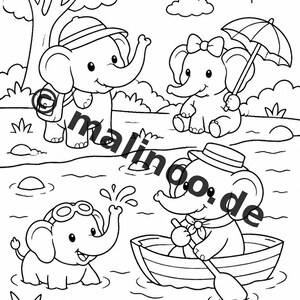 Elephant coloring book to print for children – promotes fine motor skills and concentration – 50 coloring pages (PDF) E2/B1 image 9