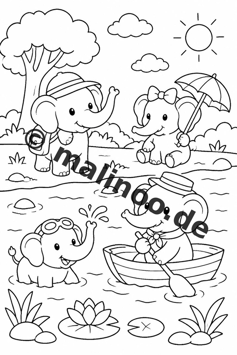 Elephant coloring book to print for children – promotes fine motor skills and concentration – 50 coloring pages (PDF) E2/B1 image 9