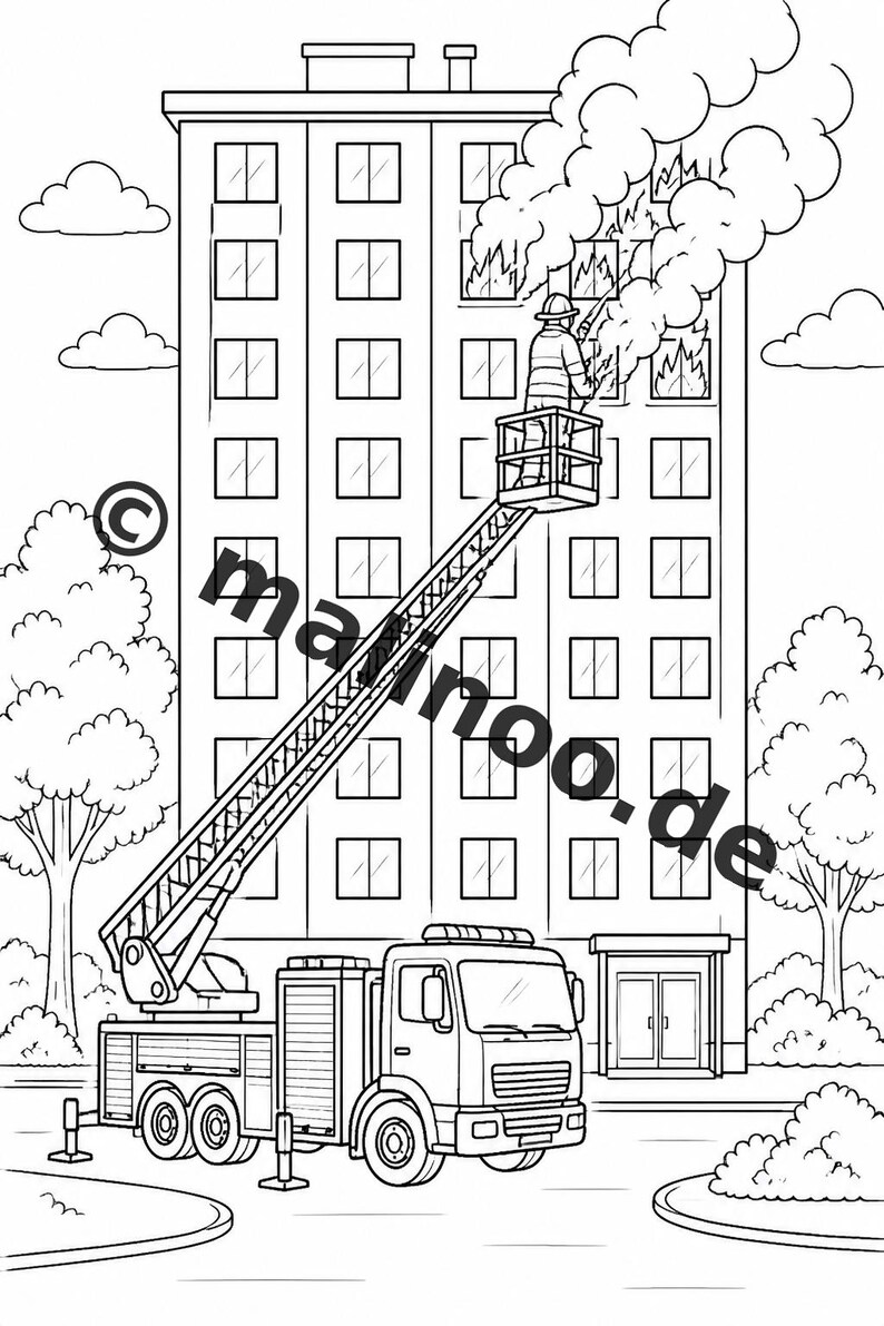 Feuer Malbuch Kinder – 20 Ausmalbilder – PDF Download E1/B3 (DIN-A4) – Mitgebsel, Geschenk, Kindergeburtstag, Gastgeschenk Bild 4