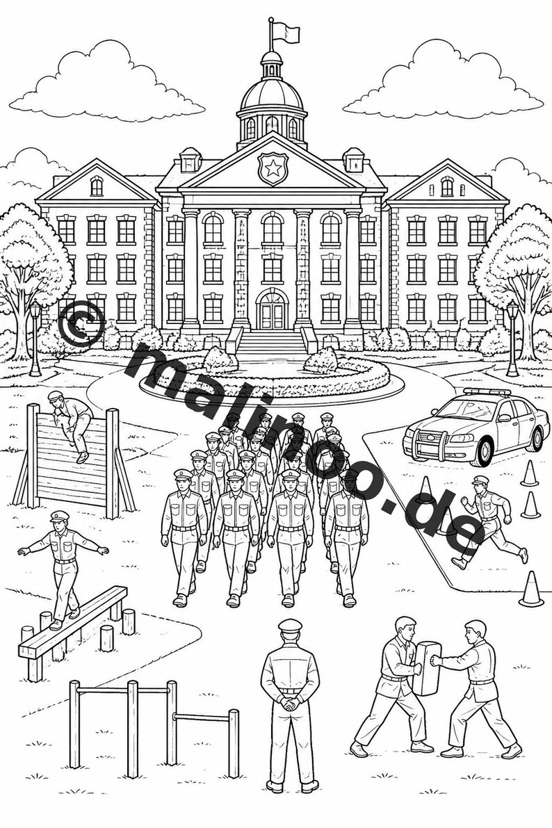 Police Coloring Book for Kids – 100 Coloring Pages – PDF Download E1/B4 (DIN-A4) – Gift, Activity, Advent Calendar, Birthday image 16