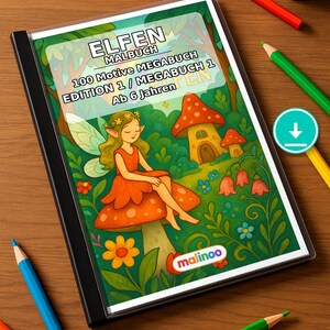 Elf Coloring Book for Children – 100 Coloring Pages – PDF Download E1/B1 (DIN-A4) – Gift, Activity, Advent Calendar, Birthday image 1