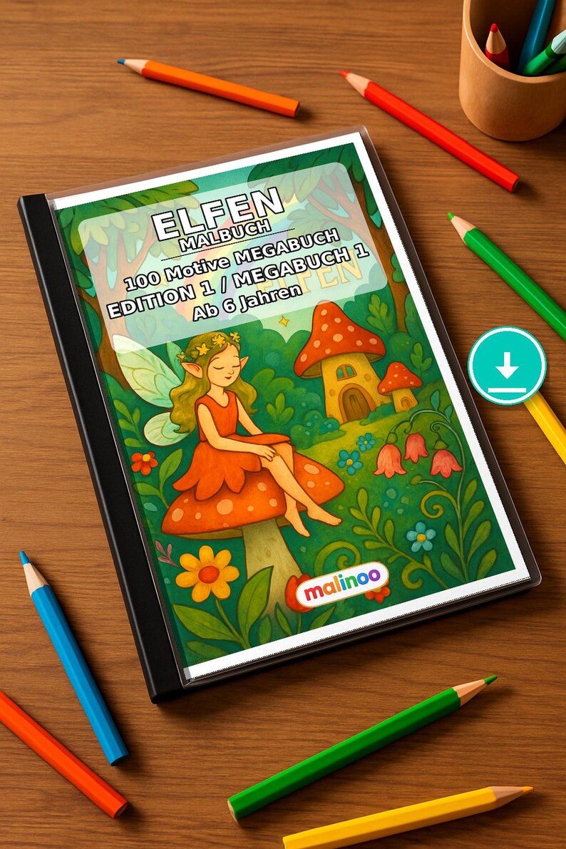 Elf Coloring Book for Children – 100 Coloring Pages – PDF Download E1/B1 (DIN-A4) – Gift, Activity, Advent Calendar, Birthday image 1