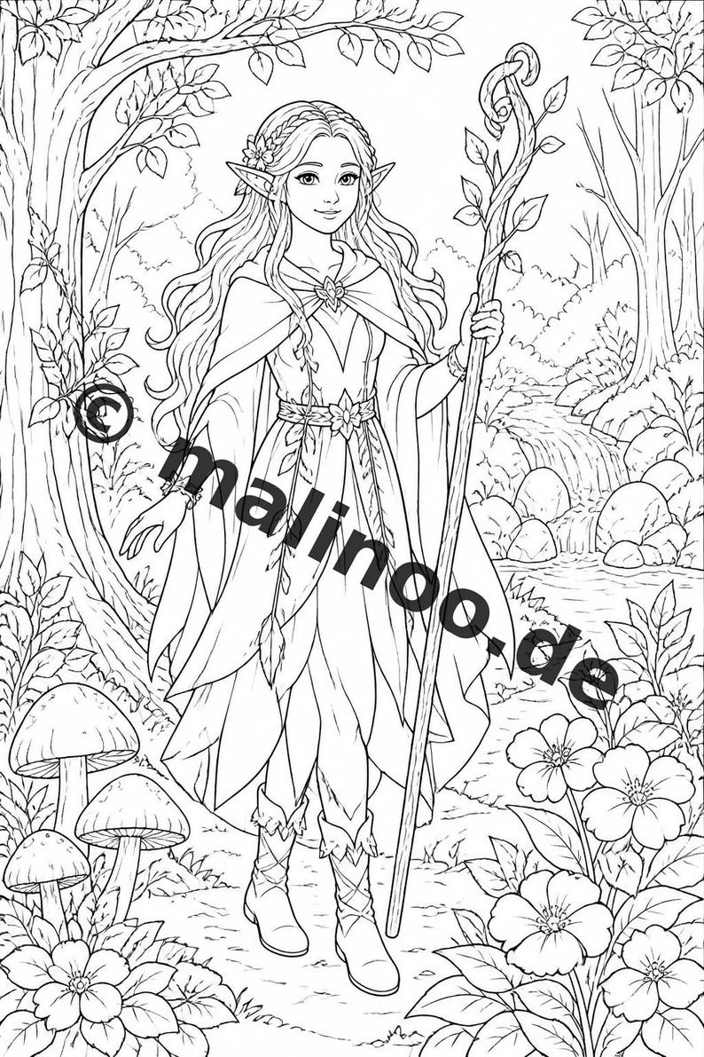 Fairy Coloring Book for Children – 50 Coloring Pages – PDF Download E1/B1 (DIN-A4) – Gift, Travel Activity, Birthday, Activity image 7