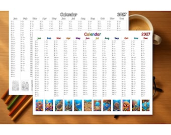 Calendário de Recifes de Coral 2027 para Imprimir, Colorir e Baixar em PDF