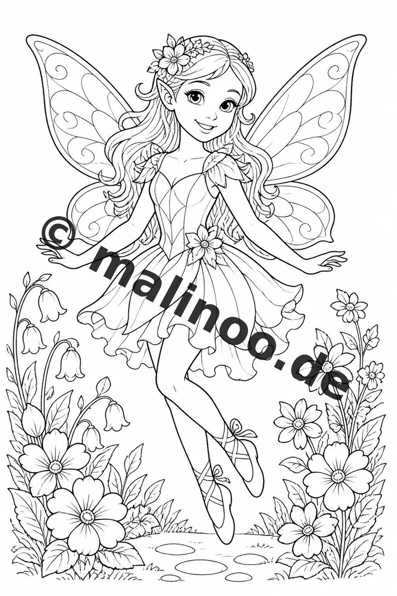 Fairy coloring book to print for ages 8 and up – 100 pictures to color – creative without a phone or tablet (PDF) E2 image 4