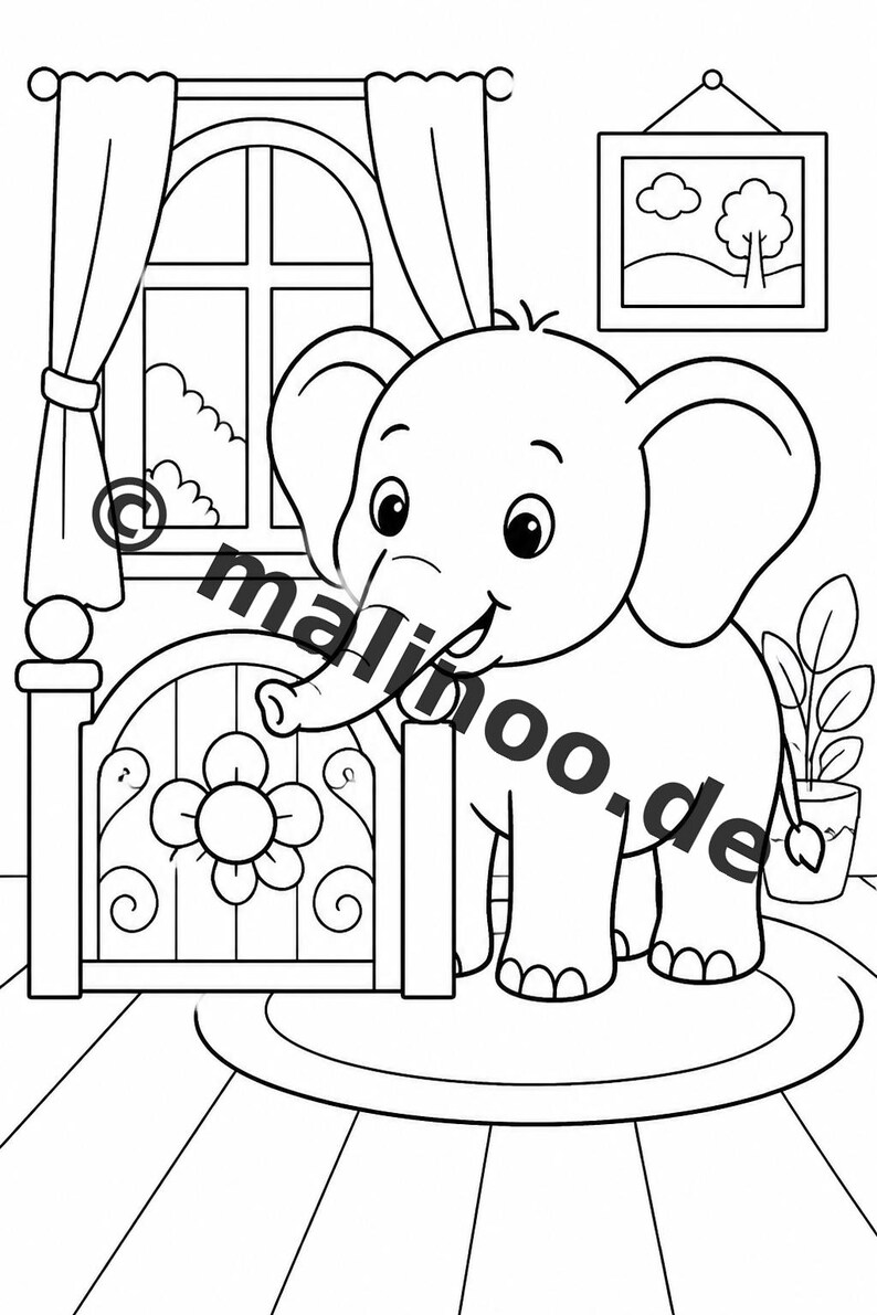 Elephant Coloring Book for Children – 100 Coloring Pages – PDF Download E1/B1 (DIN-A4) – Gift, Activity, Advent Calendar, Birthday image 11