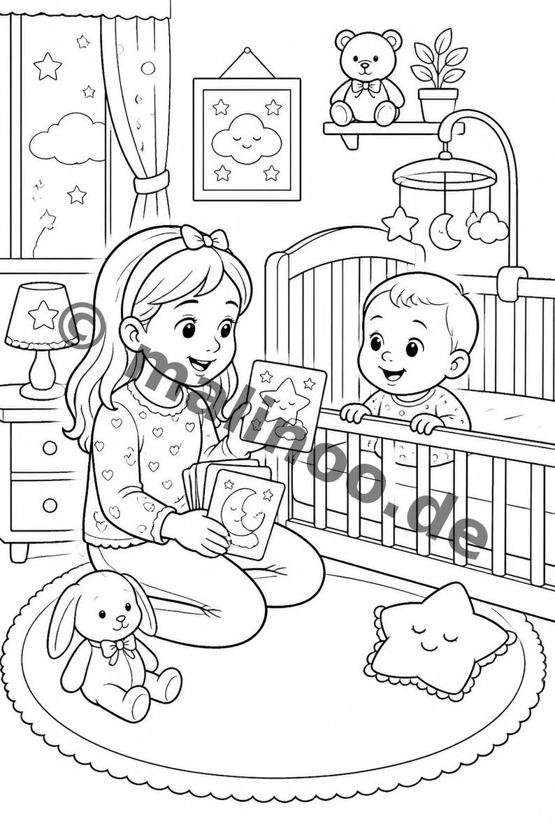 Große Schwester Malvorlagen für Kinder – fördert Feinmotorik und Konzentration – 20 Ausmalbilder (PDF) E1/B3 Bild 9