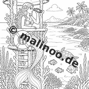 Livre de coloriage de sirènes pour enfants – 100 pages à colorier – Téléchargement PDF E1/B6 (DIN-A4) – Cadeau, activité, calendrier de l'Avent, anniversaire image 9