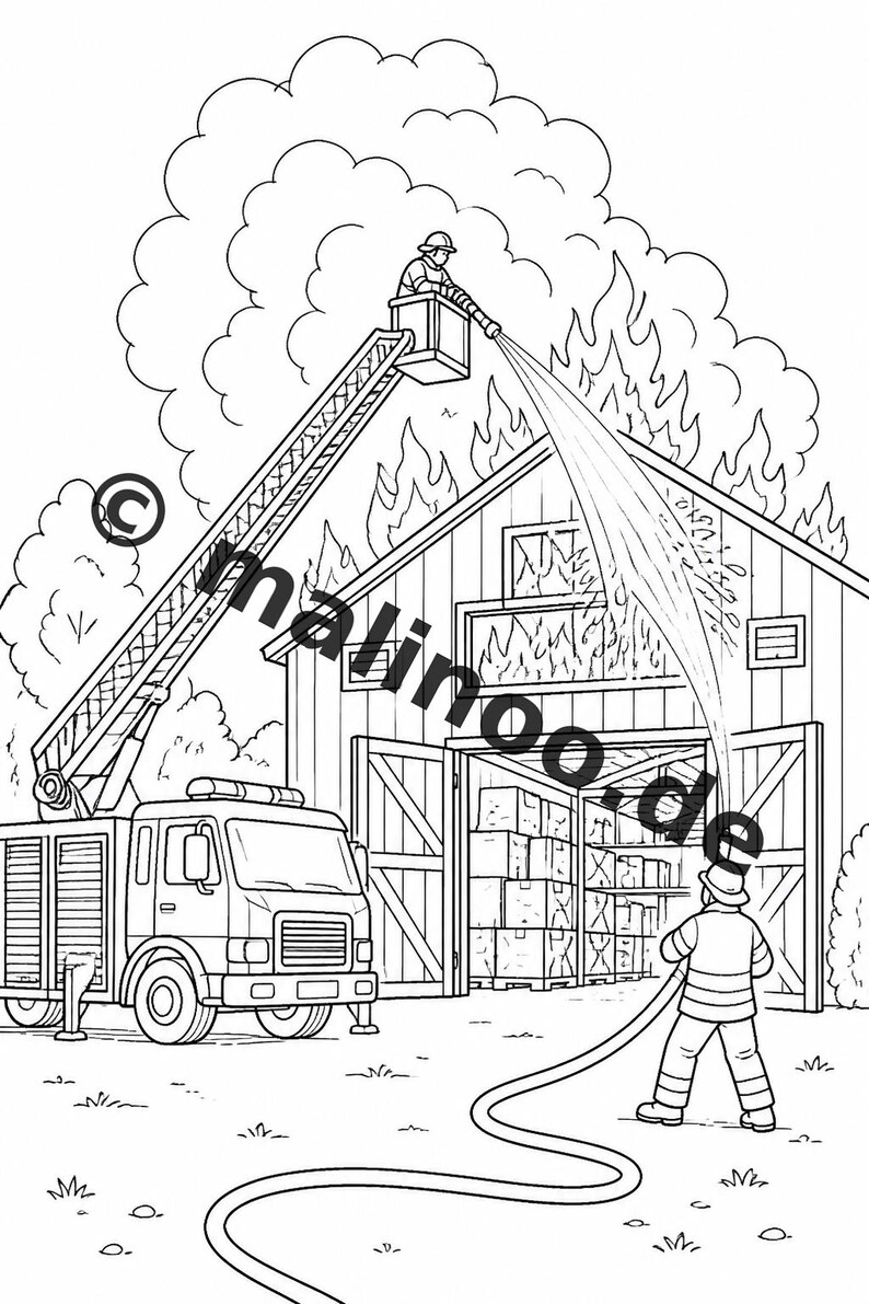 Feuerwehr Malbuch PDF Download digital – 50 Ausmalbilder für Kinder – Band 03 Edition 1 (DIN-A4) Bild 17
