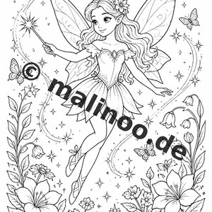Fairy Coloring Book for Children – 50 Coloring Pages – PDF Download E1/B1 (DIN-A4) – Gift, Travel Activity, Birthday, Activity image 12