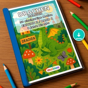 Libro da colorare di draghi per bambini – 50 pagine da colorare – Download PDF E1/B1 (DIN-A4) – Regalo, Attività da viaggio, Compleanno, Attività immagine 1