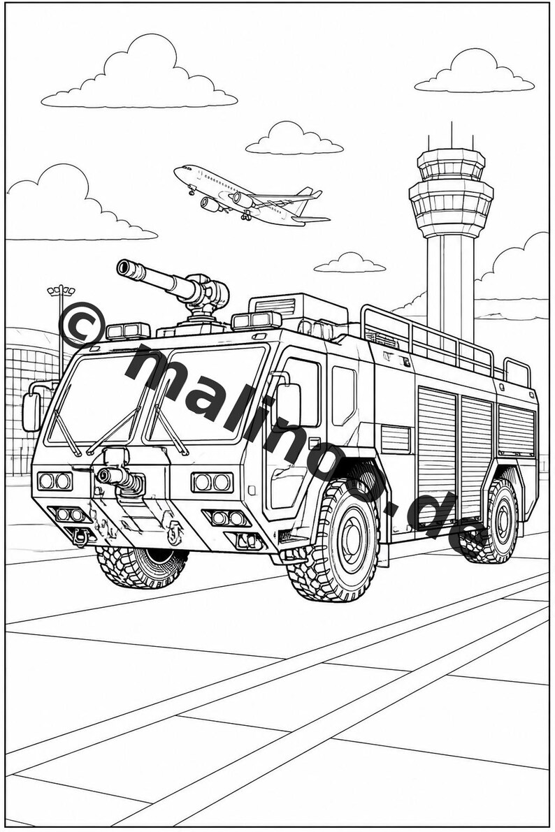 Feuerwehr Malbuch PDF Download digital – 20 Ausmalbilder für Kinder – Buch 02 Edition 1 (DIN-A4) Bild 18