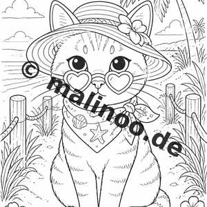 Katzen Malbuch Kinder – 50 Ausmalbilder – PDF Download E1/B1 (DIN-A4) – Geschenk, Reisebeschäftigung, Geburtstag, Beschäftigung Bild 10