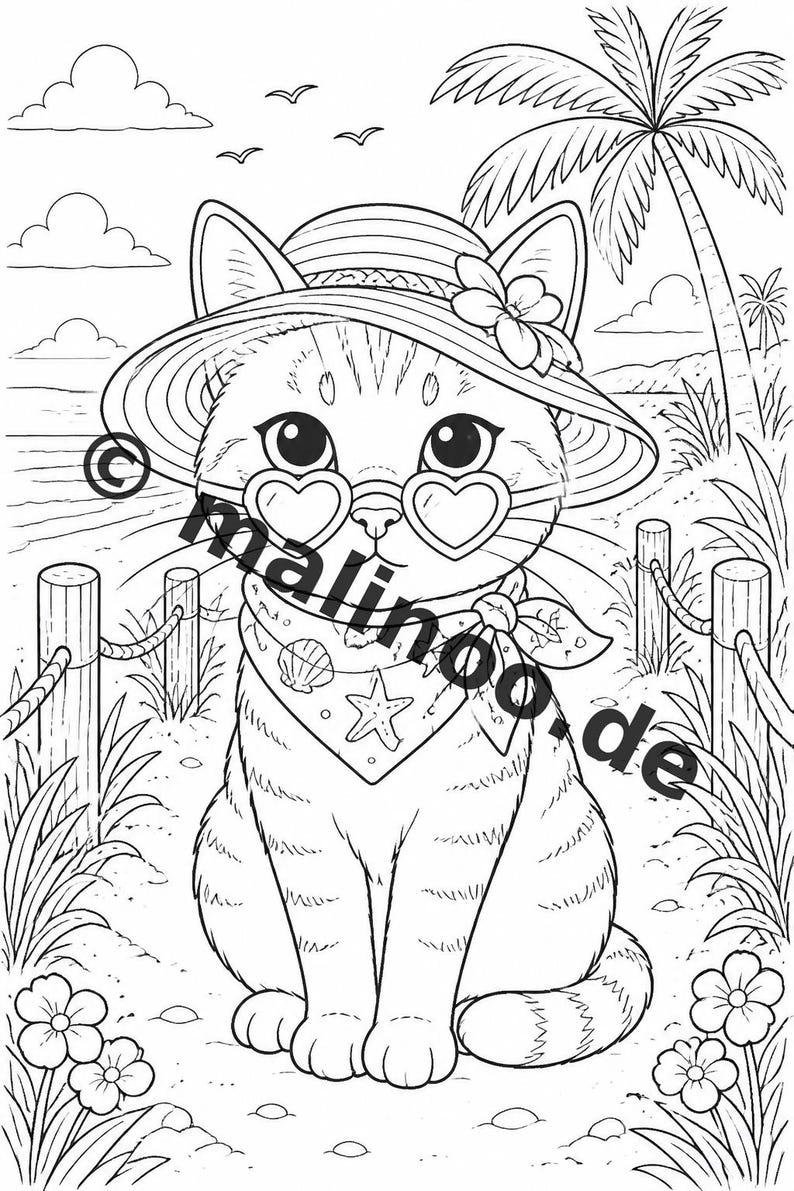 Katzen Malbuch Kinder – 50 Ausmalbilder – PDF Download E1/B1 (DIN-A4) – Geschenk, Reisebeschäftigung, Geburtstag, Beschäftigung Bild 10