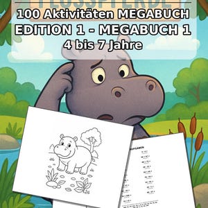 Libro de actividades de hipopótamos para niños – 100 páginas de rompecabezas y actividades – Impreso + hojas sueltas E1/B1 (DIN A4) – Regalo, Actividad imagen 2