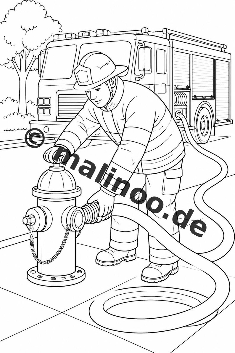Brandman Målarbok PDF Ladda ner Digitalt – 50 Målarbilder för Barn – Volym 1 Utgåva 1 (DIN A4) bild 19