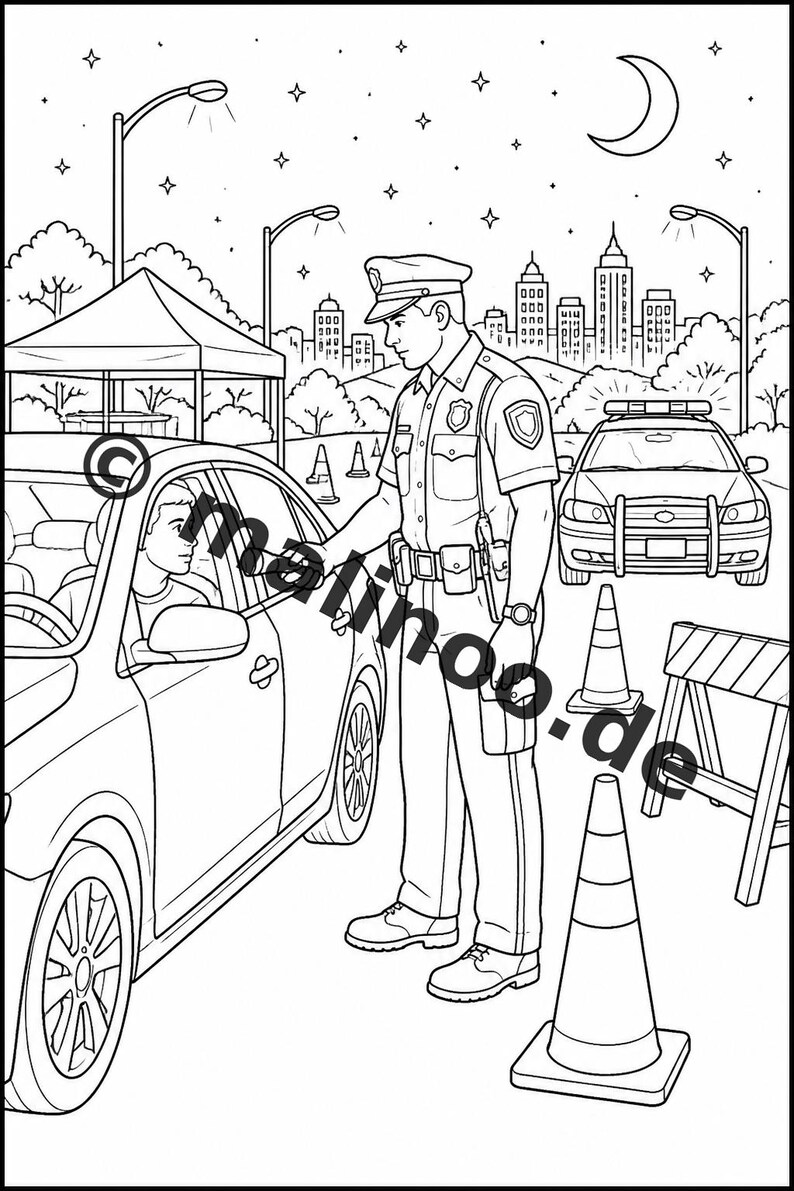 Livre de coloriage Police pour enfants – 50 pages à colorier – Téléchargement PDF E1/B3 (DIN-A4) – Cadeau, activité de voyage, anniversaire, loisirs image 17