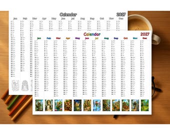 Elves Calendar 2027 Printable, Coloring & Colored, PDF Download