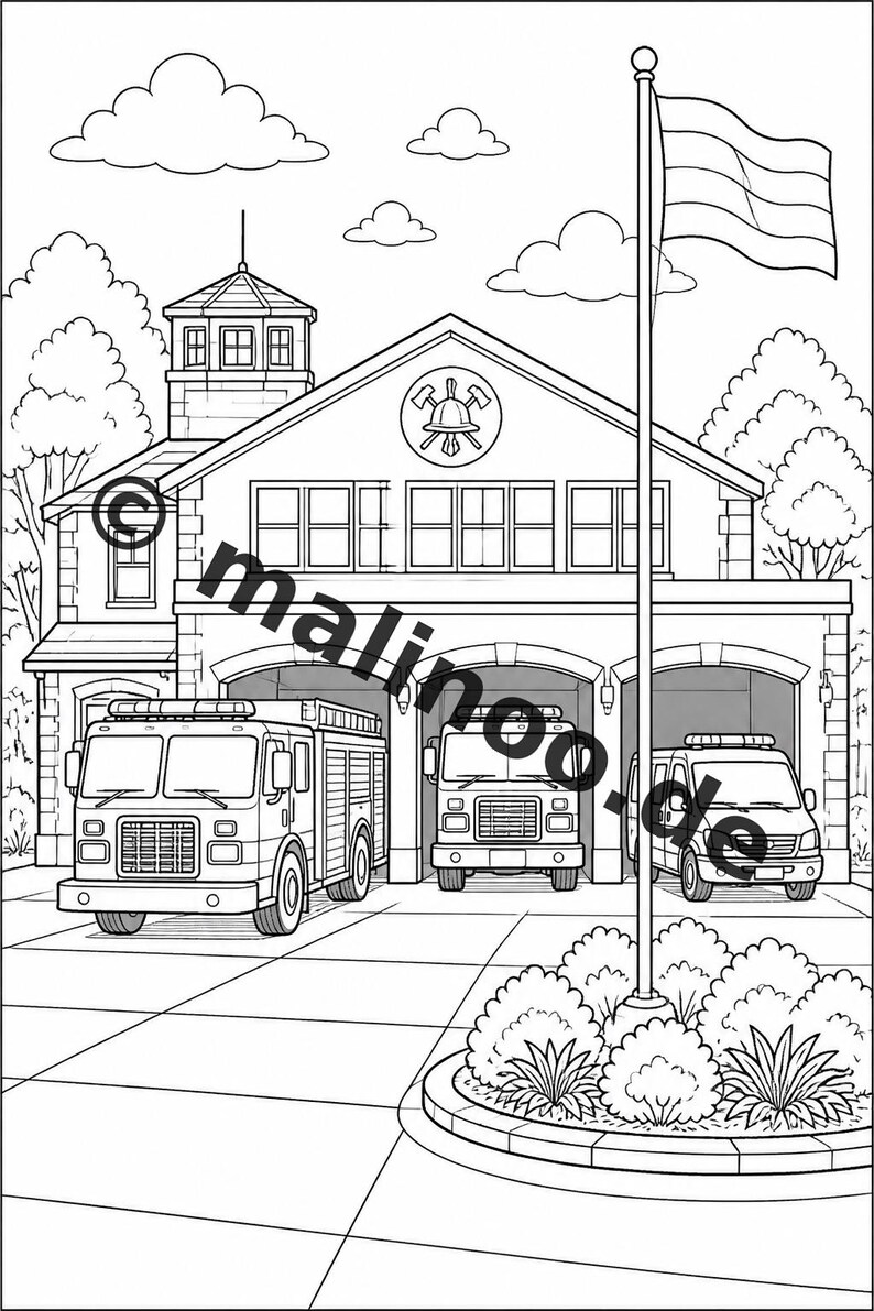 Fire Coloring Book for Kids – 20 Coloring Pages – PDF Download E1/B2 (DIN-A4) – Party Favor, Gift, Children's Birthday Party, Guest Gift image 3