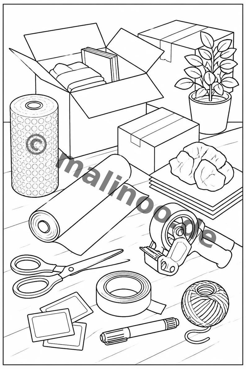 引っ越しします！子供向け塗り絵 – リラックスとマインドフルネスのための塗り絵 – 20ページ (PDF) E1/B1 画像 8