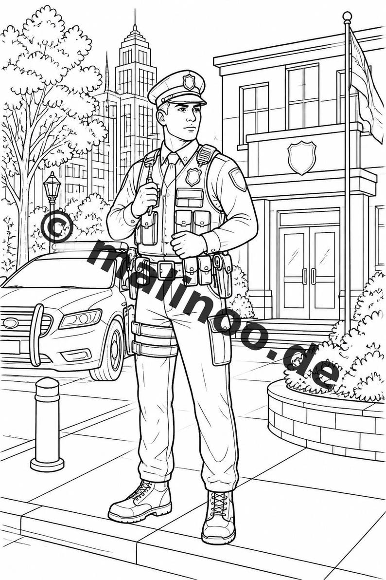 Police Coloring Book PDF Download Digital – 20 Coloring Pages for Children – Book 02 Edition 1 (DIN-A4) image 4