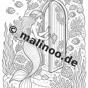 Livre de coloriage de sirènes pour enfants – 100 pages à colorier – Téléchargement PDF E1/B3 (DIN-A4) – Cadeau, activité, calendrier de l'Avent, anniversaire image 10