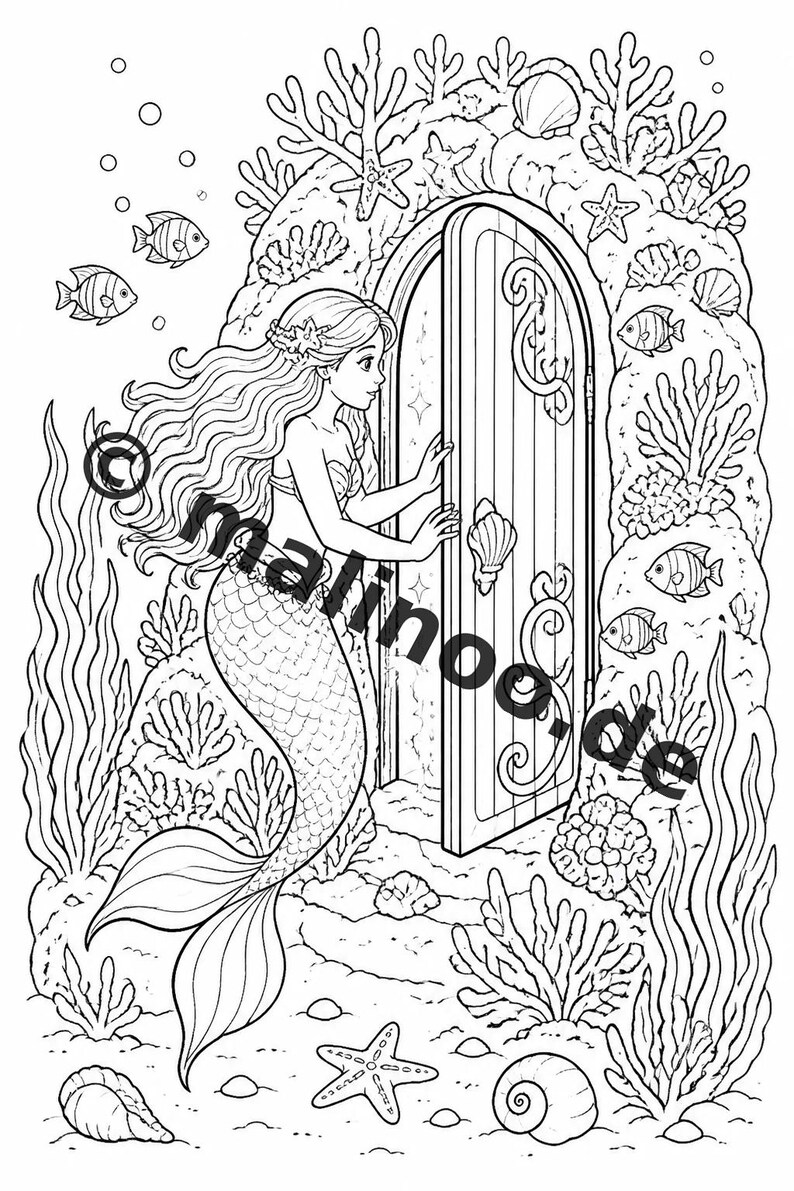 Livre de coloriage de sirènes pour enfants – 100 pages à colorier – Téléchargement PDF E1/B3 (DIN-A4) – Cadeau, activité, calendrier de l'Avent, anniversaire image 10