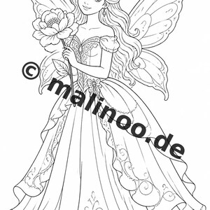 Fairy Coloring Book for Children – 50 Coloring Pages – PDF Download E1/B1 (DIN-A4) – Gift, Travel Activity, Birthday, Activity image 9