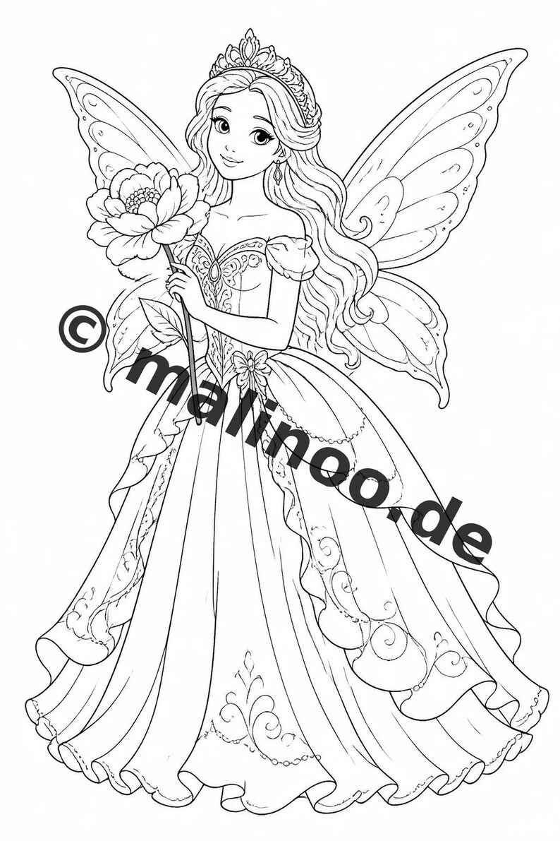 Fairy Coloring Book for Children – 50 Coloring Pages – PDF Download E1/B1 (DIN-A4) – Gift, Travel Activity, Birthday, Activity image 9