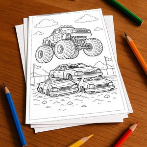 Monster Trucks Activiteitenboek voor Kinderen – 100 Puzzel- en Activiteitenpagina's – Gedrukt + Losse pagina's E1/B1 (DIN A4) – Cadeau, Activiteitenboek afbeelding 1