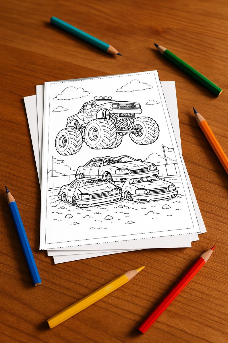 Monster Trucks Activiteitenboek voor Kinderen – 100 Puzzel- en Activiteitenpagina's – Gedrukt + Losse pagina's E1/B1 (DIN A4) – Cadeau, Activiteitenboek afbeelding 1