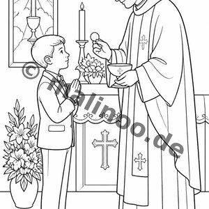 Dibujos para colorear de la Primera Comunión para niños de 6 años en adelante – 20 imágenes para colorear – una actividad para combatir el aburrimiento en días lluviosos (PDF) E1/B1 imagen 5