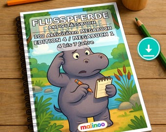 Flusspferde Aktivitätsbuch Kinder – 100 Rätsel- und Aktivitätsseiten – PDF Download E1/B1 (DIN-A4) – Geschenk, Beschäftigung
