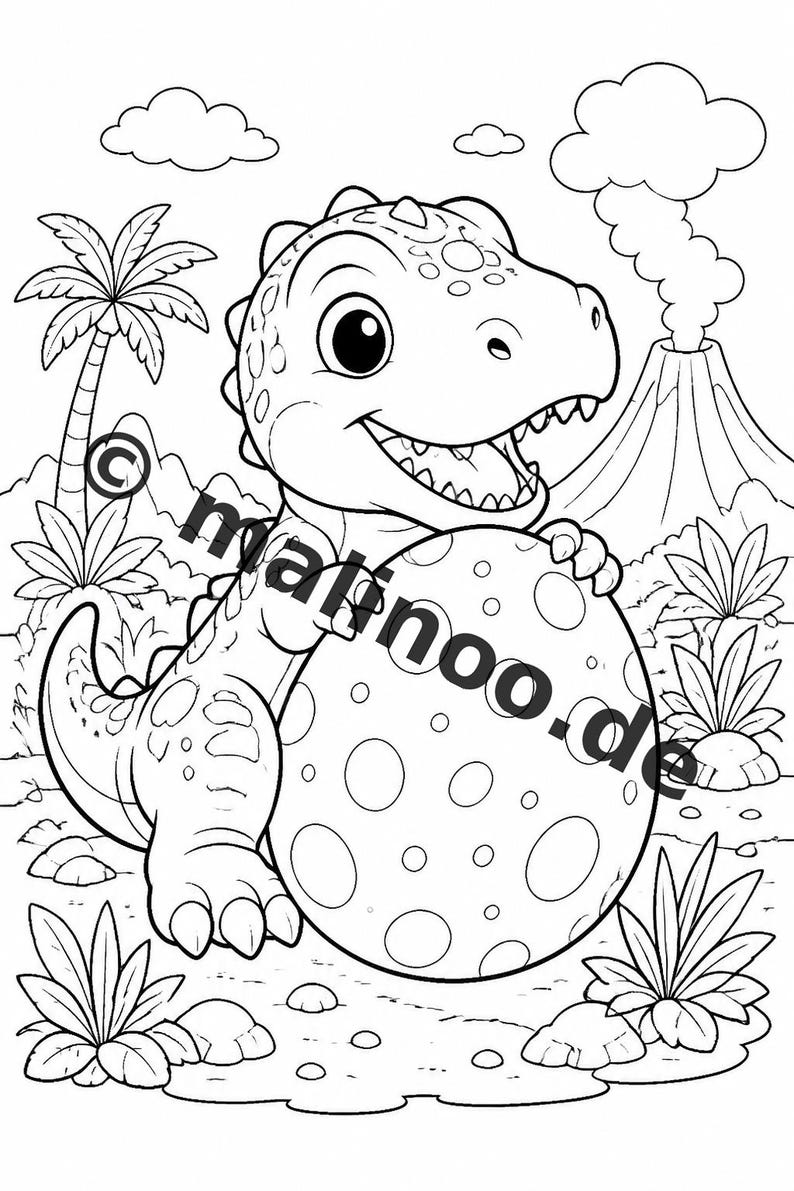 Målarbok med dinosaurier i PDF-format, digital nedladdning – 20 målarbilder för barn – Bok 01 Utgåva 1 (DIN A4) bild 4