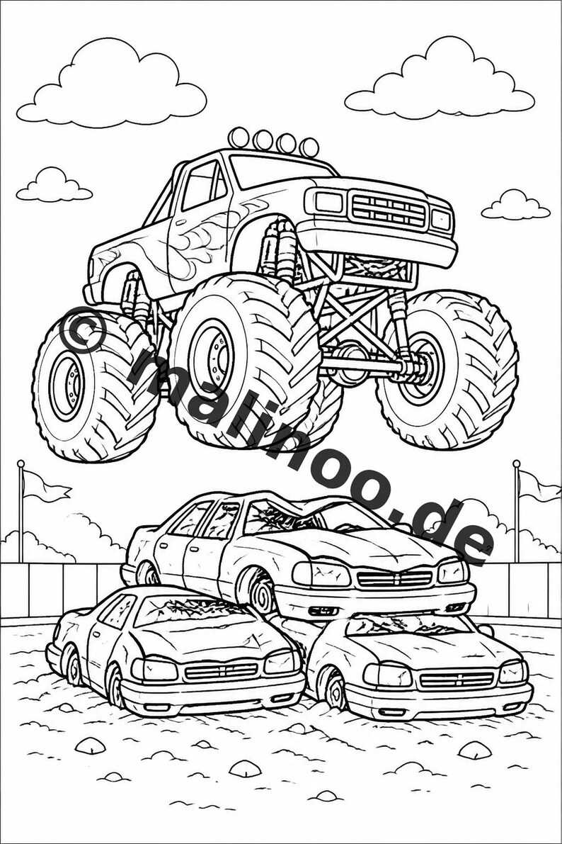 Monster Trucks Activiteitenboek voor Kinderen – 100 Puzzel- en Activiteitenpagina's – Gedrukt + Losse pagina's E1/B1 (DIN A4) – Cadeau, Activiteitenboek afbeelding 3