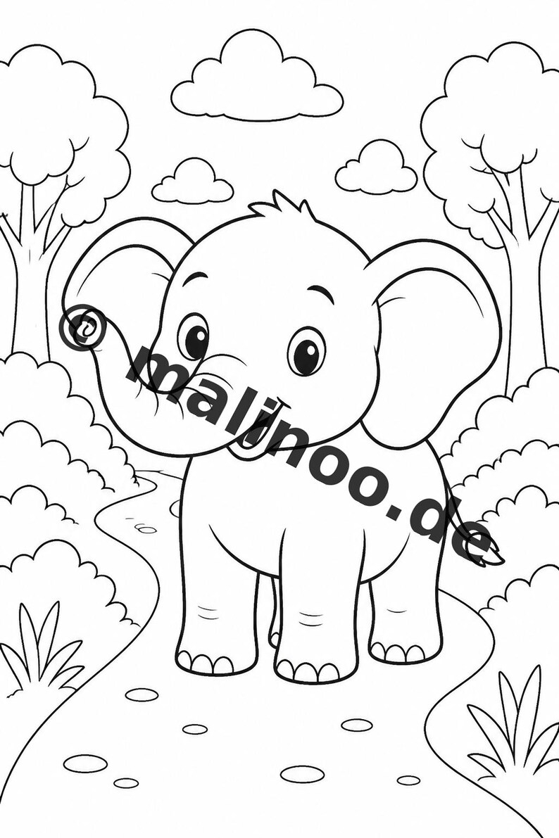 Elephant Coloring Book for Children – 100 Coloring Pages – PDF Download E1/B1 (DIN-A4) – Gift, Activity, Advent Calendar, Birthday image 4