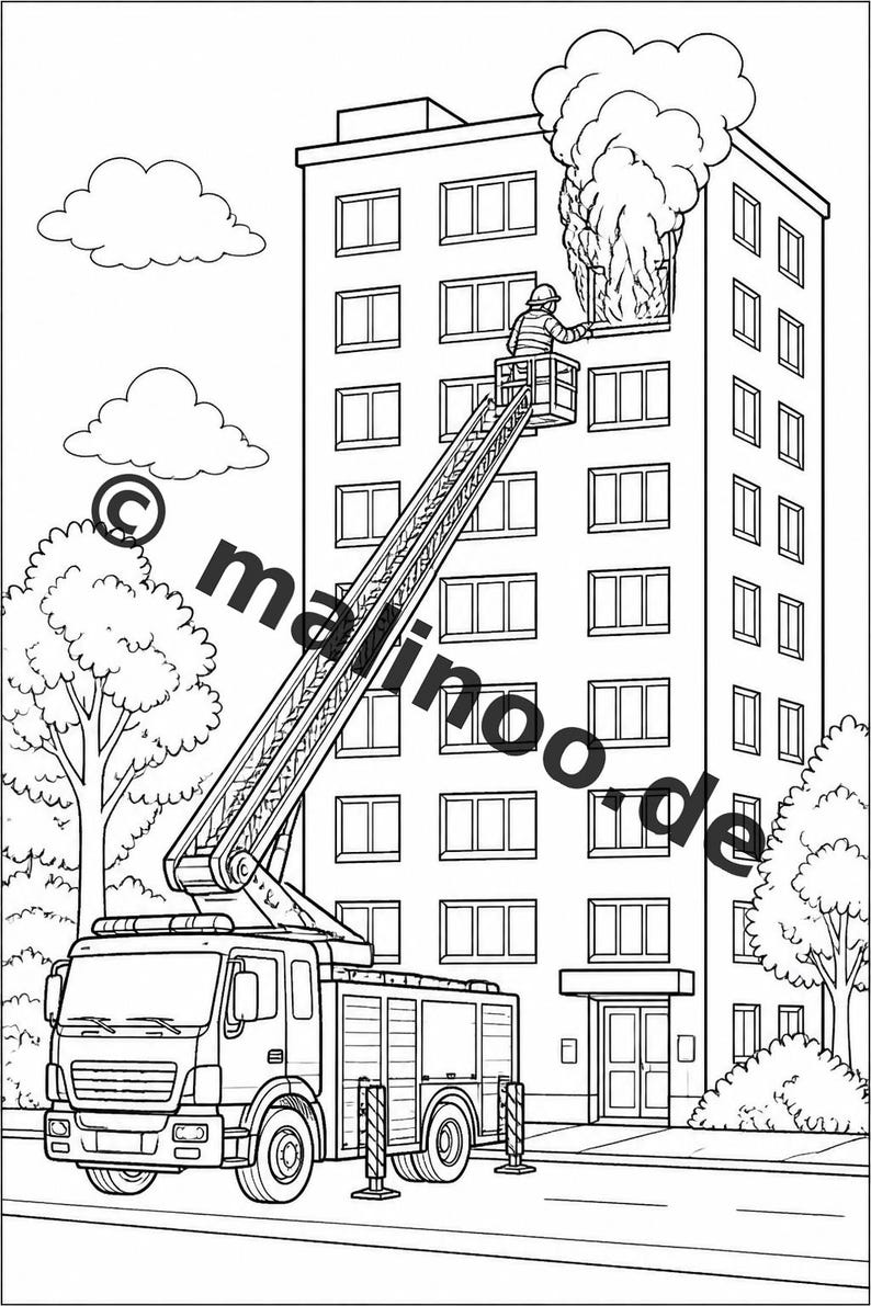 Fire Coloring Book for Kids – 20 Coloring Pages – PDF Download E1/B1 (DIN-A4) – Party Favor, Gift, Children's Birthday Party, Guest Gift image 4