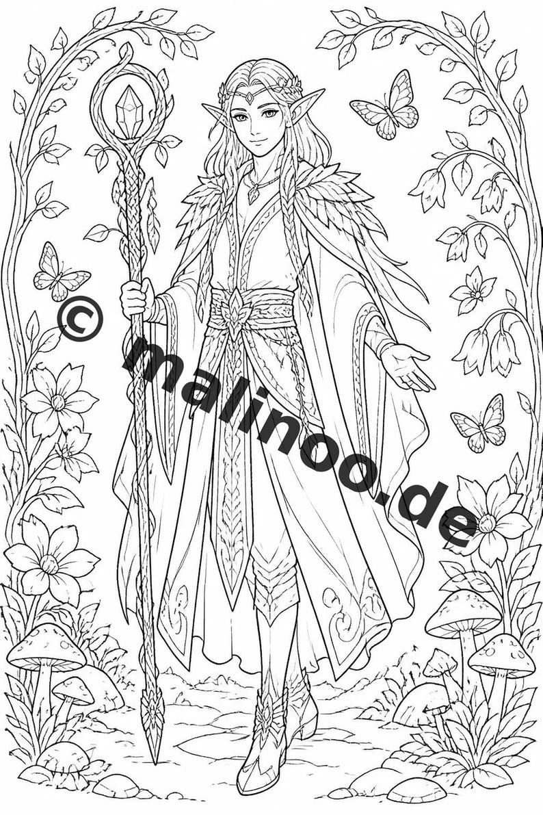 Fairy Coloring Book for Children – 50 Coloring Pages – PDF Download E1/B1 (DIN-A4) – Gift, Travel Activity, Birthday, Activity image 6