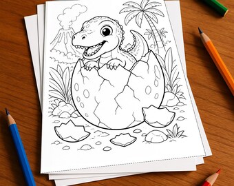 Dino-Babys Malbuch Kinder – 50 Ausmalbilder – gedruckt+lose E1/B4 (DIN-A4) – Geschenk, Reisebeschäftigung, Geburtstag, Beschäftigung